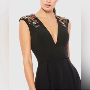 Mac Duggal beaded floral cap sleeve dress